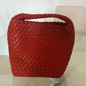 Chic Orange Woven Hobo Bag with Pouch
